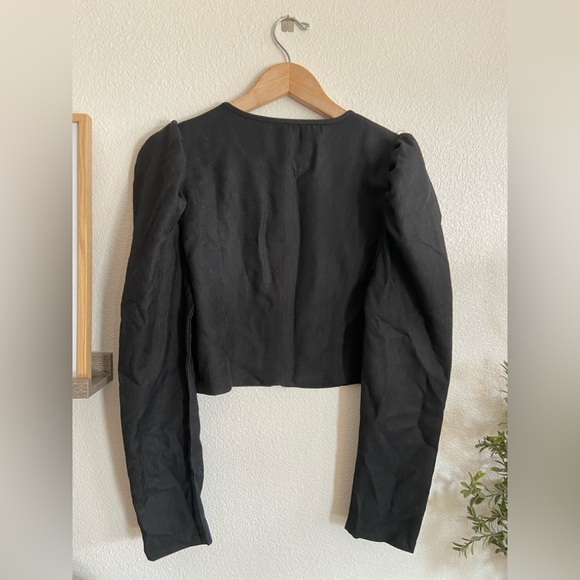 Black puffed sleeve zip up blazer jacket - Picture 6 of 8